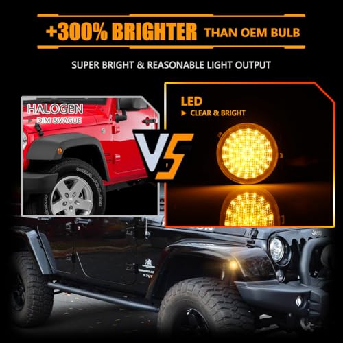 Image of Sequential Front Fender LED Side Marker Lights for 2007-2019 Wrangler JK, [Upgraded] Clear Lens Side Bumper Marker Lamps, JK Amber LED Side Markers Turn Signal Lights, 2 PCS