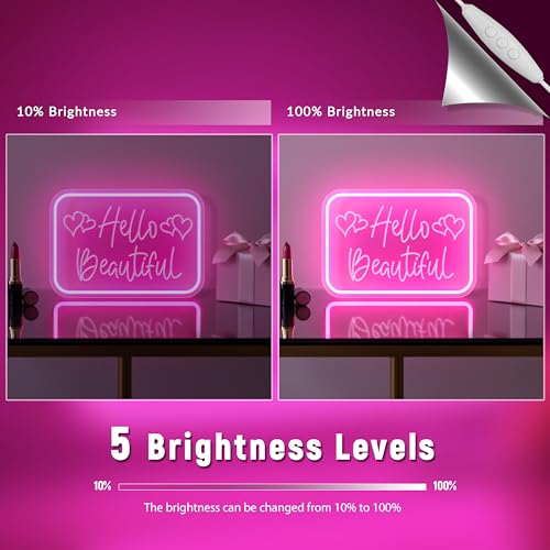 Image of VIKLIU Hello Beautiful Neon Signs for Wall Decor,Pink Led Neon Sign for Teen Girls Dimmable Led Lights Signs for Aesthetic Room Girls Bedroom Decor, Beauty Salon,Party