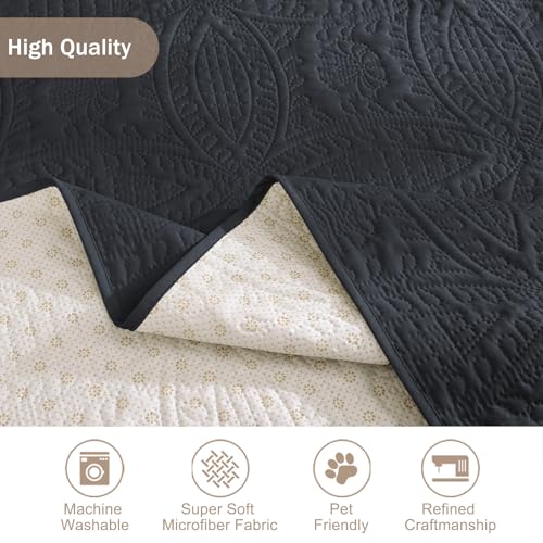 Image of Blue Quilted Recliner Covers, Water-Repellent Recliner Slipcovers, Lazy Boy Chair Covers, Pet Friendly Recliner Cover for Dogs Cats, Washable Furniture Protector (Recliner 22 inch, Blue Gray)