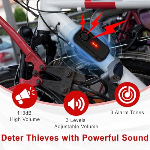 Image of USUPERINK Bike Alarm System Anti Theft, 113dB Bike Alarm,Motion Alarms for E-Bike Motorcycle Scooter Bicycle Security Alert Vibration Warning Interior Safety Red LED Light IP66Waterproof,2Alarm1Remote