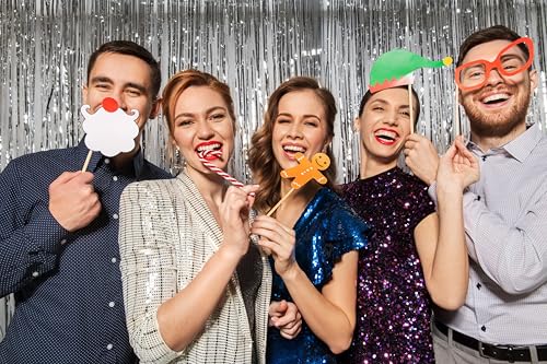 Image of Birthday Decorations Thicken Silver Streamers 2 Pack 3.3 x 6.6 FT, Tinsel Foil Fringe Backdrop Curtains, Photo Booth Props for Bachelorette, Prom, Engagement, Disco Party Decorations