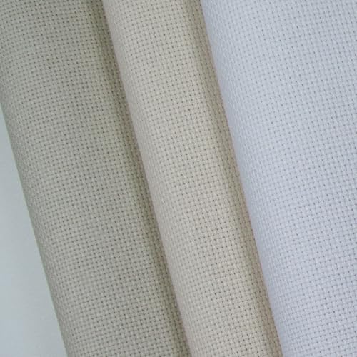 Image of KCS 3 pc of 15 inch x 18 inch(38cmx45cm) Counted Cross Stitch Cotton Aida Cloth Needlework Rolled Fabric Box,16CT,Pearl Grey+White+Ecru