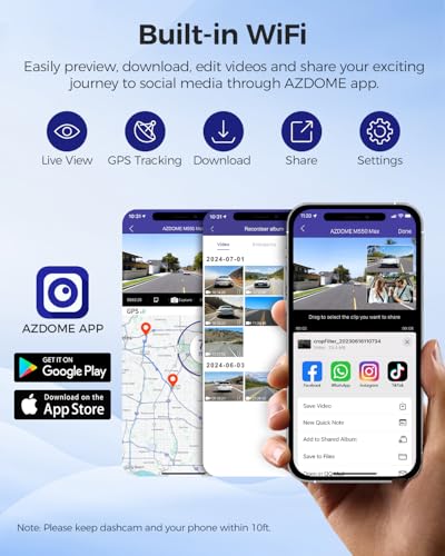 Azdome AZDOME-M550 MAX 4K 3 Channel Dash Cam, 4K+1080P+2.5K Front And Rear Inside Built-In Wifi Gps, 64Gb Card Included, Triple Car Camera With 3.19 Inch Screen thumb #4