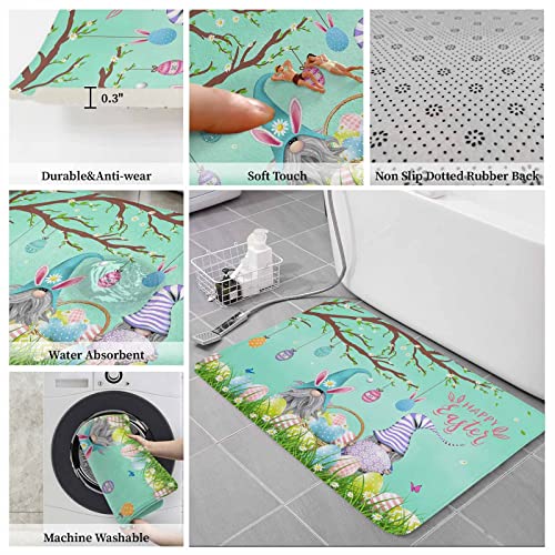 Teather Easter Bathroom Sets 3 Piece Rugs Bunny Ear Gnome Mats Set Non Slip Water Absorbent U-Shaped Contour Toilet Mat Eggs Daisy Spring Flower Butterfly Lid Cover #TOP6