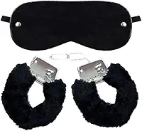 Kit Sado Algema Sexual Metal Pelúcia + Venda Tapa Olhos