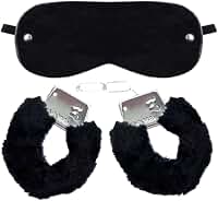 Kit Sado Algema Sexual Metal Pelúcia + Venda Tapa Olhos