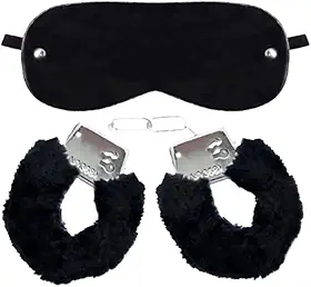 Kit Sado Algema Sexual Metal Pelúcia + Venda Tapa Olhos