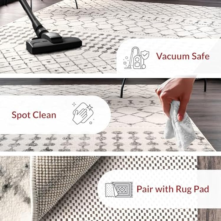 Nuloom Zola Grey/Cream, 5' x 8', Geometric Moroccan, Soft and Cozy, High Traffic, Stain Resistant, Easy Clean, Durable Area Rug for Bedroom, Living Room, Dining Space, Den, Foyer, Entryway
