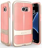 Galaxy S7 Edge Case, Vena [vAllure] Wave Texture [Bumper Frame][CornerGuard ShockProof | Strong Grip] Slim Hybrid Cover for Samsung Galaxy S7 Edge (Gold/Coral Pink)