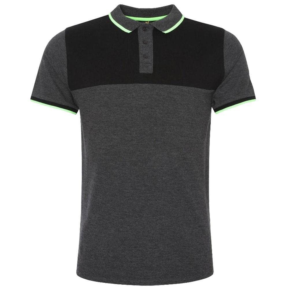 Liverpool FC Mens Charcoal Marl Neon Panel Polo T-Shirt LFC Official