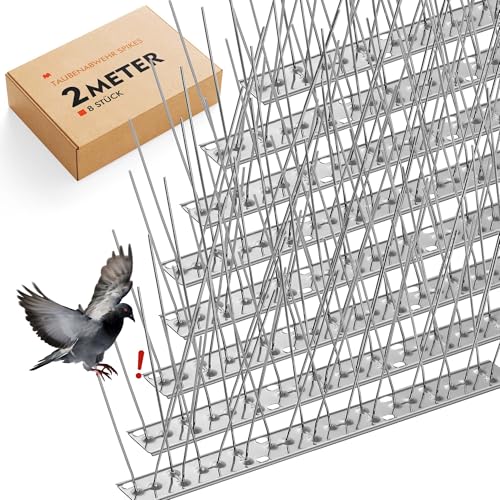 8 PCS Pinchos Antipalomas, Ahuyentador Palomas Fabricadas en Acero Inoxidable Resistente a la Corrosión, Pinchos para Palomas Balcones, Azoteas Ajardinadas o Muros de Privacidad (2 M)