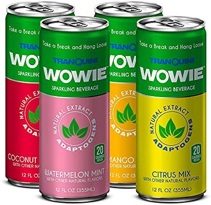 Wowie | Hemp Infused Calming Sparkling Beverage | All Natural, Low Calorie | Herbal Adaptogens Drink | Non Alcoholic | Variety Pack 12 oz (Pack of 4)