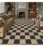 PureCozy 8x10 Checkered Easy Jute Carpet Washable Area Rug Neutral Outdoor Patio Rug, Farmhouse C...