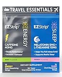 EZStrip Travel Pack with Energy & Sleep Supplements - 30 Count - Portable Pack with Caffeine Strips for Energy and Melatonin Strips for Sleep Support During Travel - Made in USA, Sugar & Gluten Free