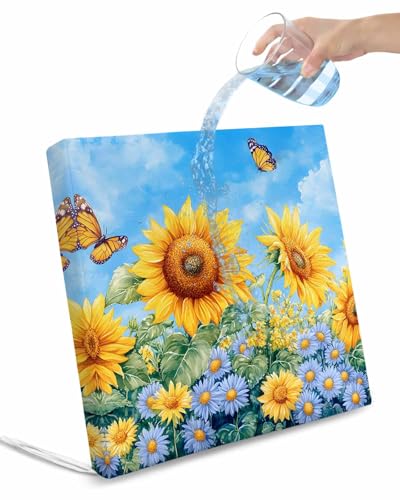 2 Pack Yellow Sunflower Waterproof Cushion Covers with Ties, Outdoor Patio Chaise Lounge Chair Seat Cushion Slip Covers Replacement(Only Cover) White Daisy Butterfly Country Art 24