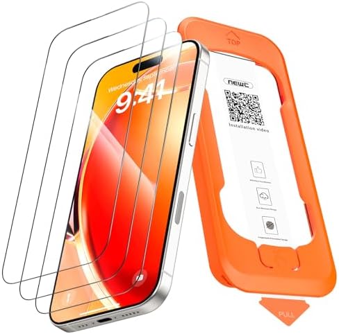 NEW'C Schutzfolie für iPhone 17/17 Pro/16 Pro für Panzerglas | 3 Stück, Transparent, 6,3 Zoll, Montagehilfe inklusive, Einfache Montage, Vollabdeckung, Blasenfrei, 9H Härte, Kratzf