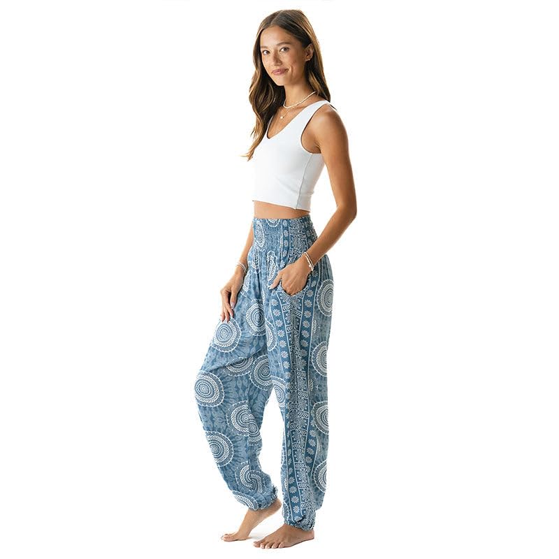 Image of Lotus and Luna Women's Harem Pants Thai Pants for Beach & Lounge High Waisted Flowy Boho Pants Genie Pants Yoga Pants
