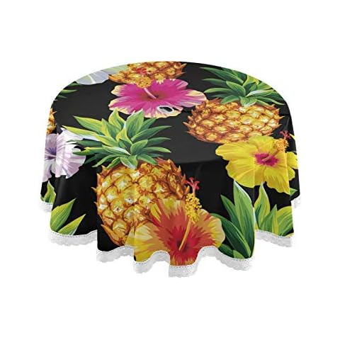 Mantel redondo JUMBEAR de poliéster con diseño de flores tropicales de piña Cover