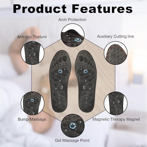 Magnetic Insoles, Cuttable Acupressure Insoles, Black Suede Reflexology Insoles for Pain Relief, Insoles for Weight Loss, Orthopaedic Insoles for Men, Women - Image 3
