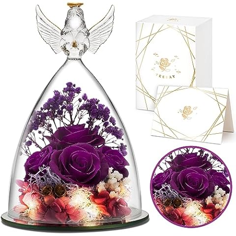 YEEBAY Preserved Flowers Rose, for Mom, Wife Grandma, Angel Figurine with Rose and Light, Ideal Christmas, Anniversary, Wedding, Valentine's Day, Birthday Gift for Her, Women Cover