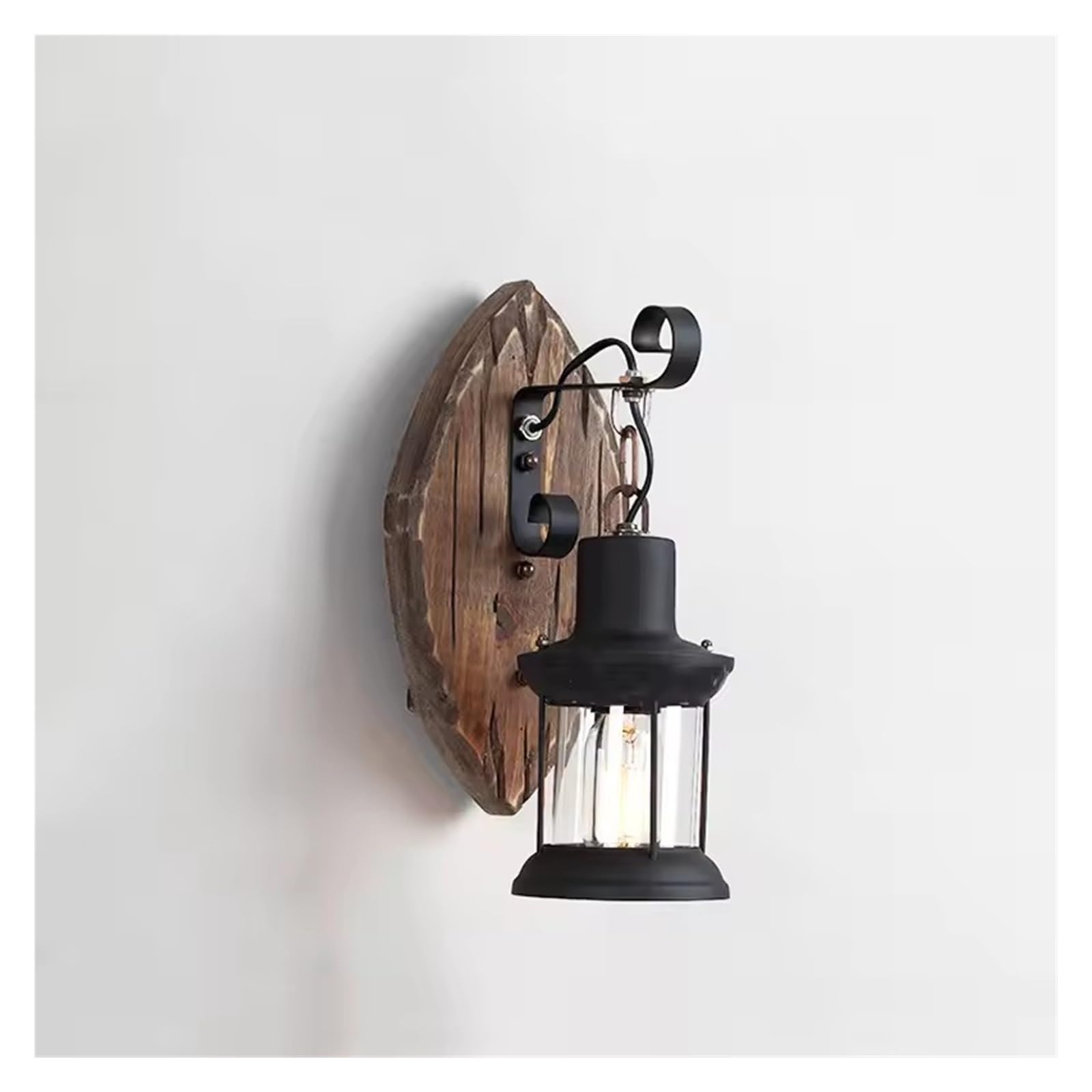 SXSCARKX Vintage Wall Light Wood E27 Glass Lamp Restaurant Cafe Stair Corridor Bedroom Bedside Sconce