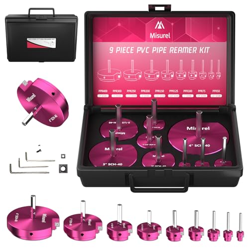 9 Pcs PVC Pipe Reamer Kit With 1/2 inch, 3/4 inch, 1 inch, 1-1/4inch, 1-1/2inch, 2inch, 2-1/2inch, 3inch, 4inch, 2 Carbide Inserts, Aluminum PVC Fitting Saver, Plumbing tools for SCH40