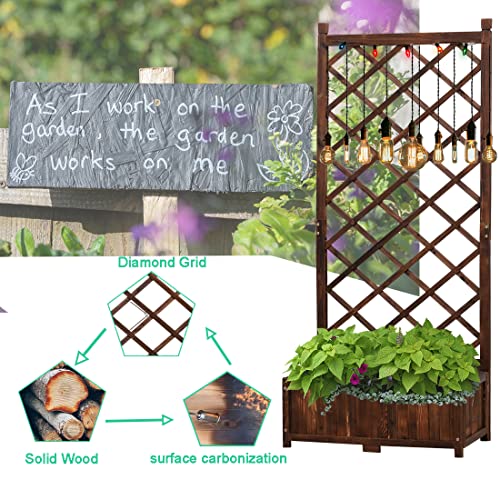 image for Anraja Raised Garden Bed Planter with Trellis Outdoor Wood Box 67in Fl
