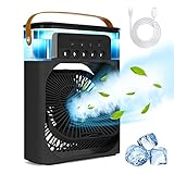 climatizador evaporativo m confort elite 7 【Enfriamiento eficiente】aire acondicionado portatil están equipados con un motor de alto rendimiento y un diseño único de conducto de aire, 3 modos de niebla diferentes, 5 puertos de rociado pueden ajustar la cantidad de niebla, humectación fuerte. Viento que sopla/refrigeración/humidificación tres efectos en uno. A través de la evaporación de la neblina de agua cristalina de hielo rociada, el proceso absorbe una gran cantidad de calor en el aire para lograr un efecto de enfriamiento rápido.