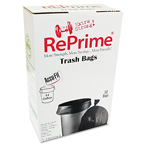 RePrime H7450TKRC1 Can Liners, 44gal, 0.9mil, Black, 37-Inch x 50-Inch, 50/Box