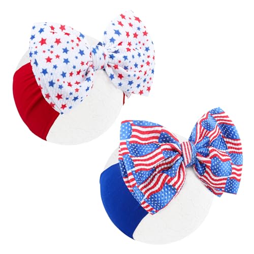 Lanmerry Hairband - 2Pcs 6 inches Baby Girl Bows Headbands with American Flag and Stars, One Size Fit All, Wonderful Gift for 4th of July, Baby Showers, Baby Gifts and Family Photography, Bright Color