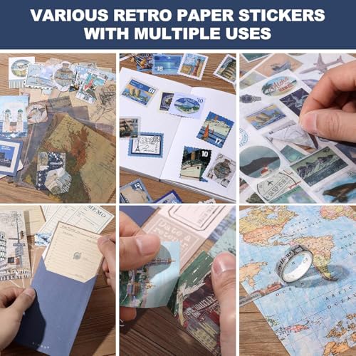 Image of VIBE VISTA Vintage Aesthetic Scrapbook Kit, 346 Pcs, A6 Grid Notebook, Washi, Envelopes, Scrapbook Papers, Folding Labels, Background Papers, Photo Frames, Calendar Stickers, Stickers (Global Travel)