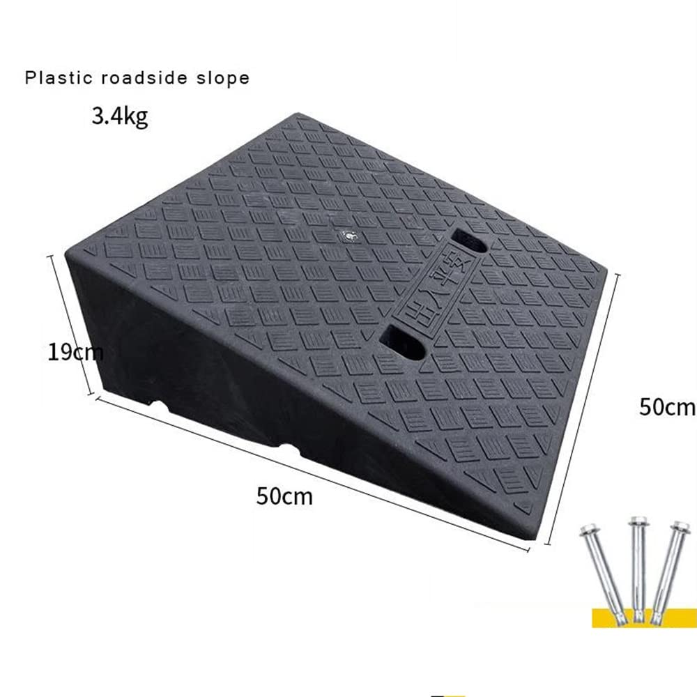 Rampe Fauteuil Roulant Légère Rampe De Seuil 3-19cm Hauteur, Portable Rampe D'accès en Plastique Antidérapante Rampe De Bordure avec Boulons pour Garage(Black,50x50x19cm)
