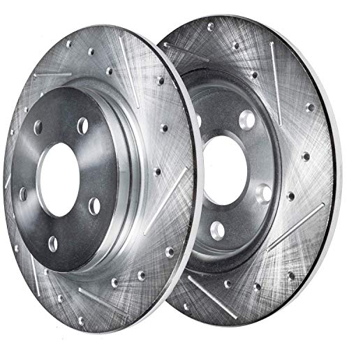 Image of Detroit Axle - Rear Brake Kit for 2012-2018 Ford Focus, Drilled and Slotted Disc Brake Rotors Ceramic Brakes Pads 2013 2014 2015 2016 2017 Replacement : 10.67 inch inch Rotors