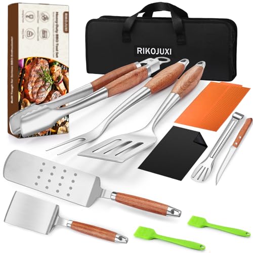 16 Inch Grilling Accessories Set, Heavy Duty Stainless Steel BBQ Accessories Tools and Grill Accessories for Outdoor Grill with Spatula, Fork, & Tongs - Grilling Gifts for Men Women Father