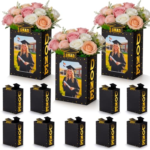 COTOPHER 12 Pcs Graduation Box Centerpieces for Table 6/7 Inch Photo Display Frame & Hollow Picture Props Box for College Graduate Friends Gifts Congrats Grad Party Favors Decor (Black Gold)