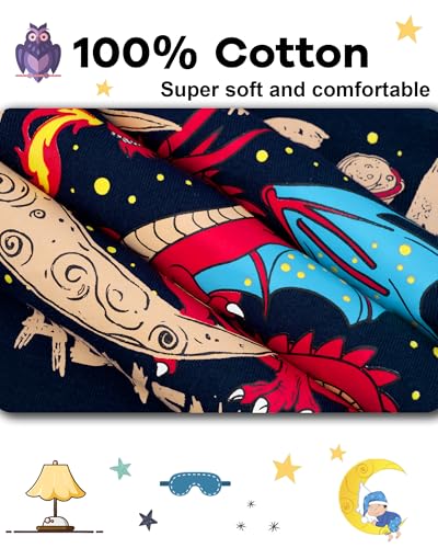 Image of DAUGHTER QUEEN Boys Pajamas Set 100% Cotton Pjs Long Sleeve Pajamas for Big Boys Dragon Pj Kids Sleepwear Clothes Jammies Size 12 11 10-12 Youth Years
