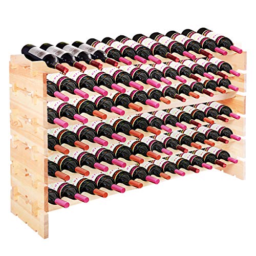 GIANTEX Botellero de Madera para 72 Botellas con 6 Niveles, Estante de Almacenamiento de Vino de Madera Independiente,Diseño Inclinado para Cocina y Bar, 119 x 29 x 71,5 cm