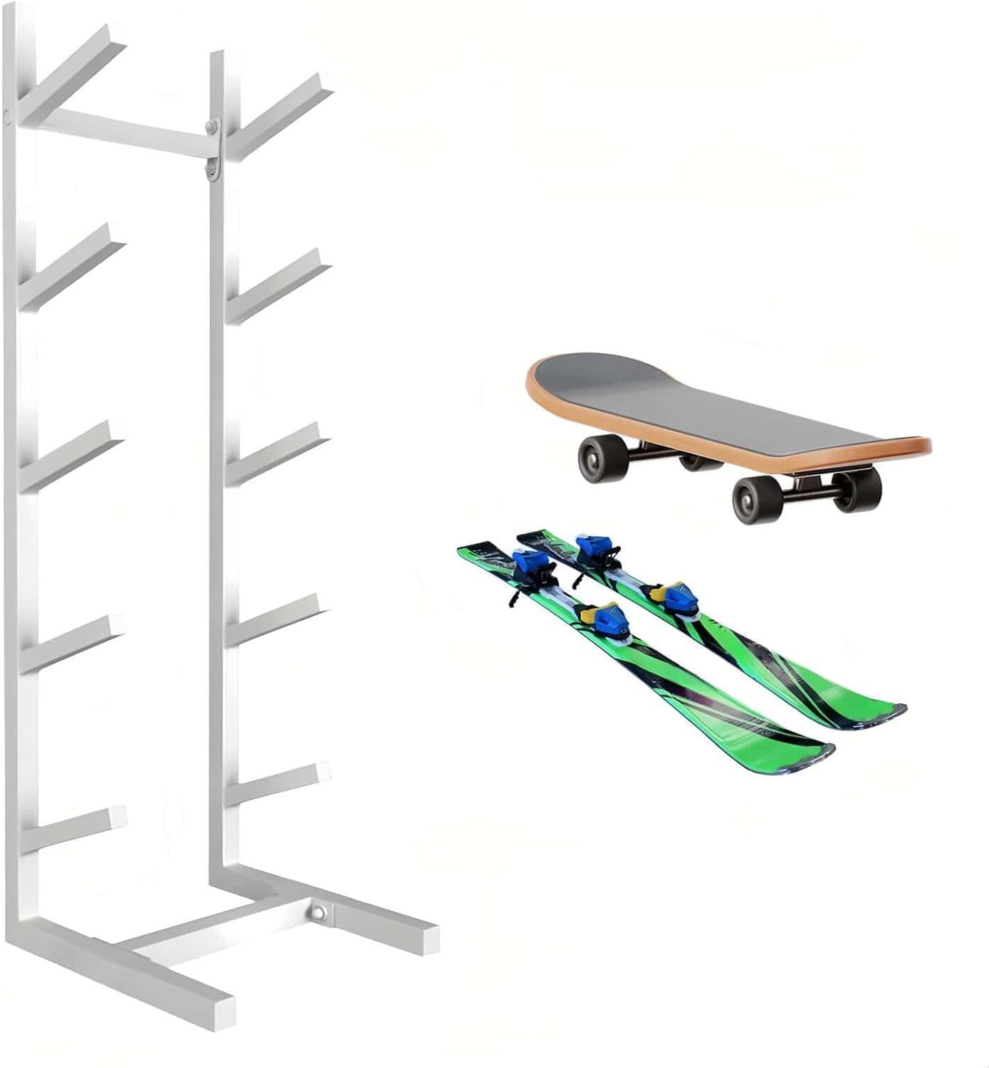 Tqovoqt Women's White Sturdy & Stable Skateboard Rack, Snowboard Rack & Holder - Heavy-Duty 4-6 Tier Floor Stand, No Wobble Design For Garage, Gym, Shop (Black/White/Gold)(Size:4-Layer Rack,Color:white)