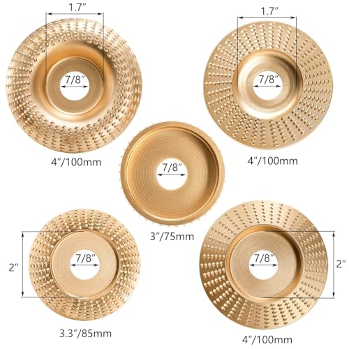 5 Stück Holz Schleifscheibe für Winkelschleifer 115/125mm, Holz Schleifen zubehör Frässcheibe Holzbearbeitungswerkzeuge Set für Holzformung Schleifen Bildhauerscheibe (Gold)
