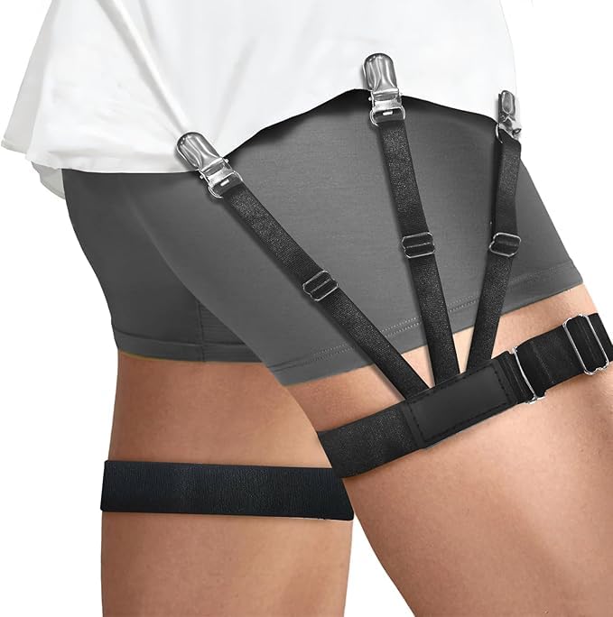 Elastic Shirt Stays with Non-Slip Garters - Men's Police Military Shirt Holders, Tucked In (MADE IN INDIA)