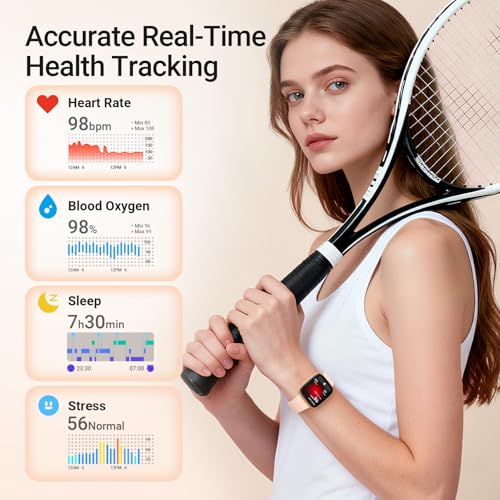 Image of Fitpolo Smart Watch for Women - 1.85″ AMOLED Touch Display, Heart Rate + SPO₂ Monitor, Sleep Tracking, Bluetooth Calling, 3ATM Waterproof, Fitness Tracker for iPhone /Android Phones,2 Bands