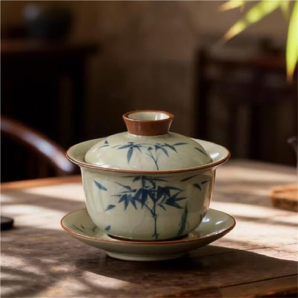 Hand‑Painted Kiln Crackle Glaze Gaiwan Tea Cup
