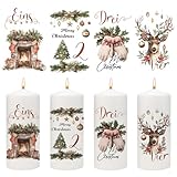 Joxessaien Tatouage de bougies de l'Avent - 6 à 8 cm - Chiffres de l'Avent avec cerf et cheminée - Autocollants de Noël pour bougies piliers
