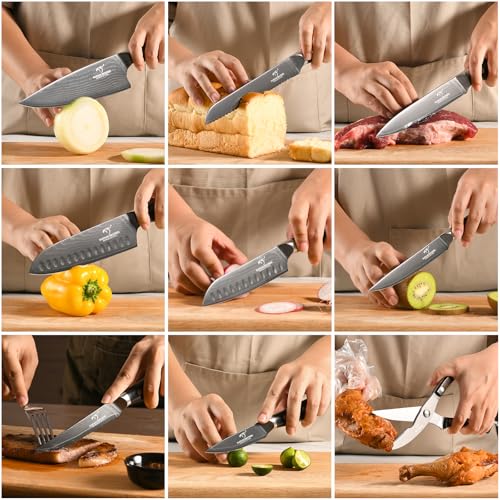 Image of NANFANG BROTHERS 16-Piece Damascus Knife Set with VG10 Core Blades, 67-Layer Damascus Steel, Black Titanium Coated Kitchen Knives for Polished Ebony Wood Handle, Professional Chefs & Home Cooking
