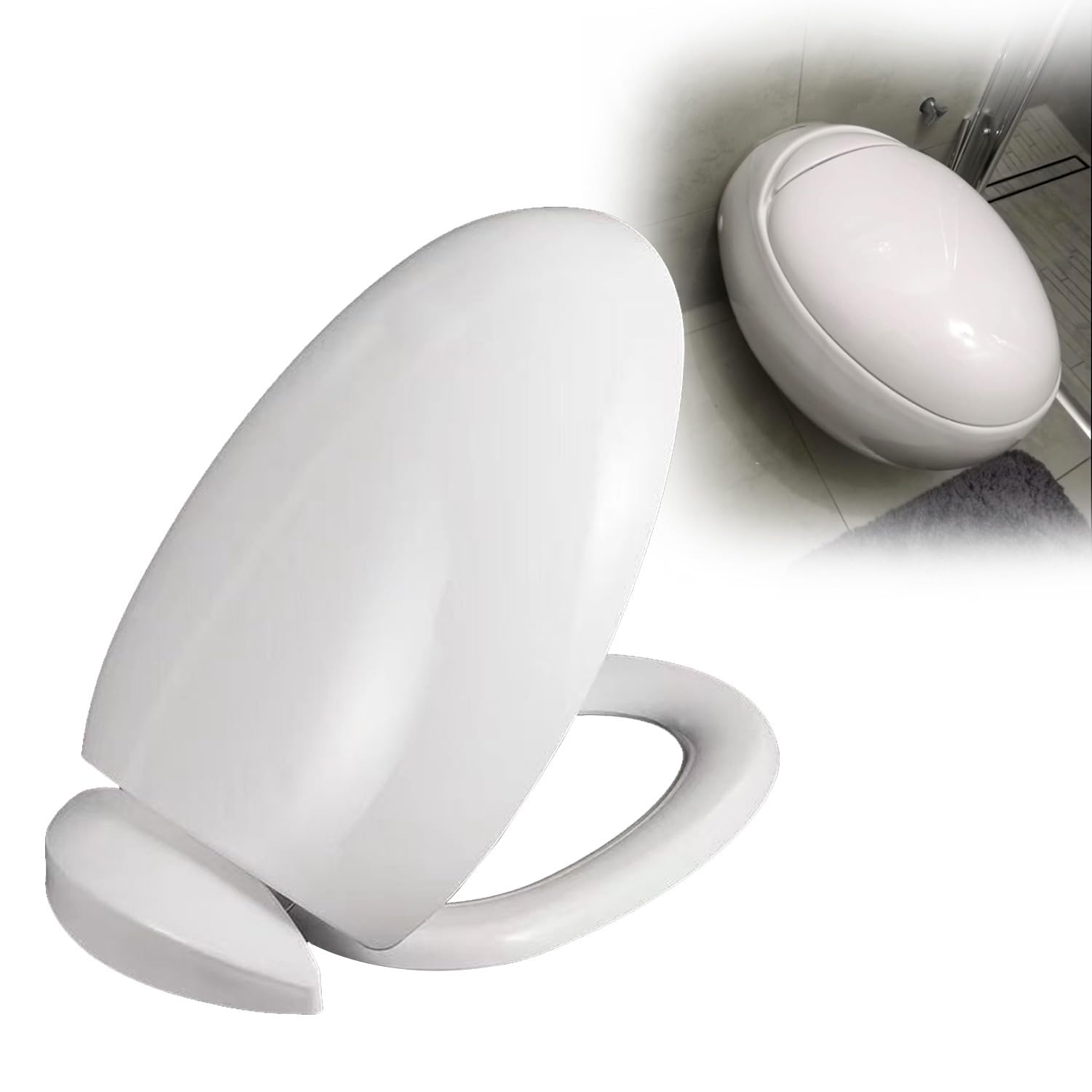BLUEZY Toilet Seat with Soft Close, Quick Release Toilet Lid, Egg Type Round toilet seat toilet lid plate toilet bowl lid Comfortable Toilet Seat Covers Easy to Install, Assembly