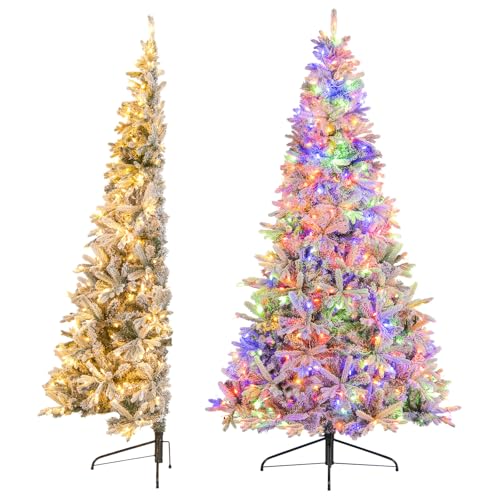 LIFEZEAL 180cm Mezzo Albero di Natale da Parete, Muro, Albero Artificiale Innevato con Luci Incorporate, con Rami Foltissimi, Neve, Pop Up, Apri da Solo, Ignifuco, per Interno, Esterno, Christmas Tree