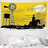 ABAKUHAUS Windmühle Wandteppich & Tagesdecke, Australien Sunset View, aus Weiches Mikrofaser Stoff Wand Dekoration Für Schlafzimmer, 230 x 140 cm, Erde Gelb Schwarz