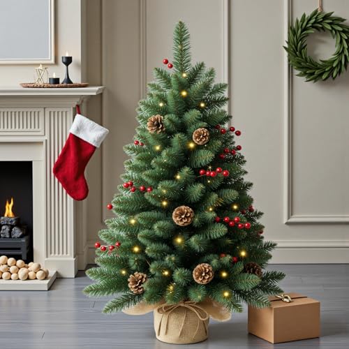3FT Pre-lit Artificial Small Mini Christmas Tree with Warm White Multi-Color LED Lights, Remote Control and Timer, Perfect for Xmas Tabletop Decorations, Home, Kitchen, Dining Table top - Image 6