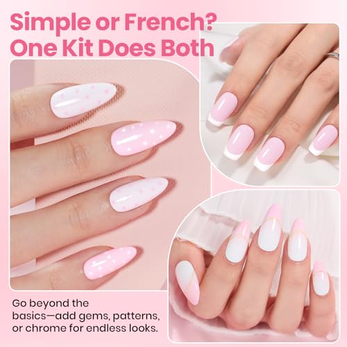 Image of Beetles Pastel Gel Polish Set - Petal Ivory, 4Pcs White & Pink Gel Nail Polish with Base Coat Top Coat, Soak Off UV LED Lamp French Nails Art for Holiday Nails Complete for Beginner & Professional