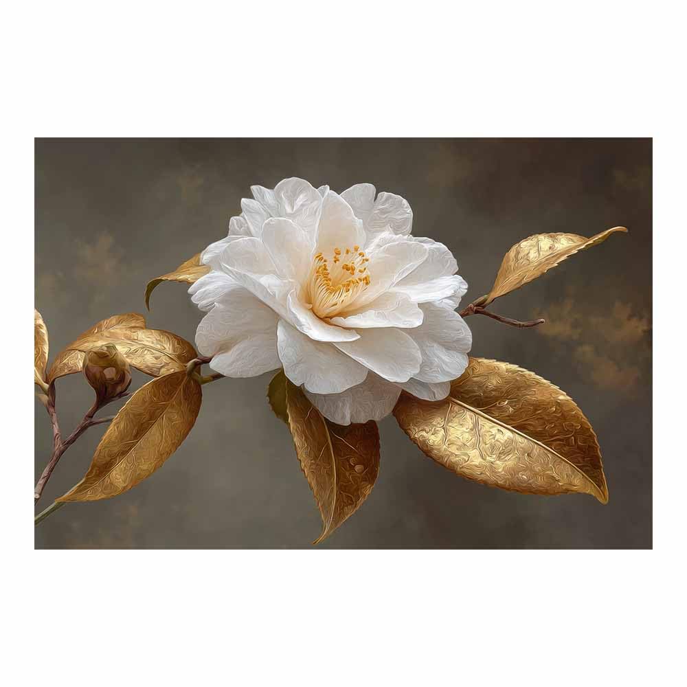 ZAMAEIU Canvas Print Wall Art Petals withs leaves Modern Nature Landscape Poster, for living room, bedroom,Corridor Office Room Decoretc.(white)-50x70cm Unframed